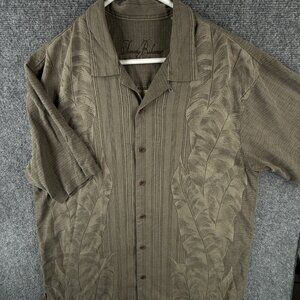 Tommy Bahama Button Up Shirt Short Sleeve All Silk Hawaii Tropical Brown Large